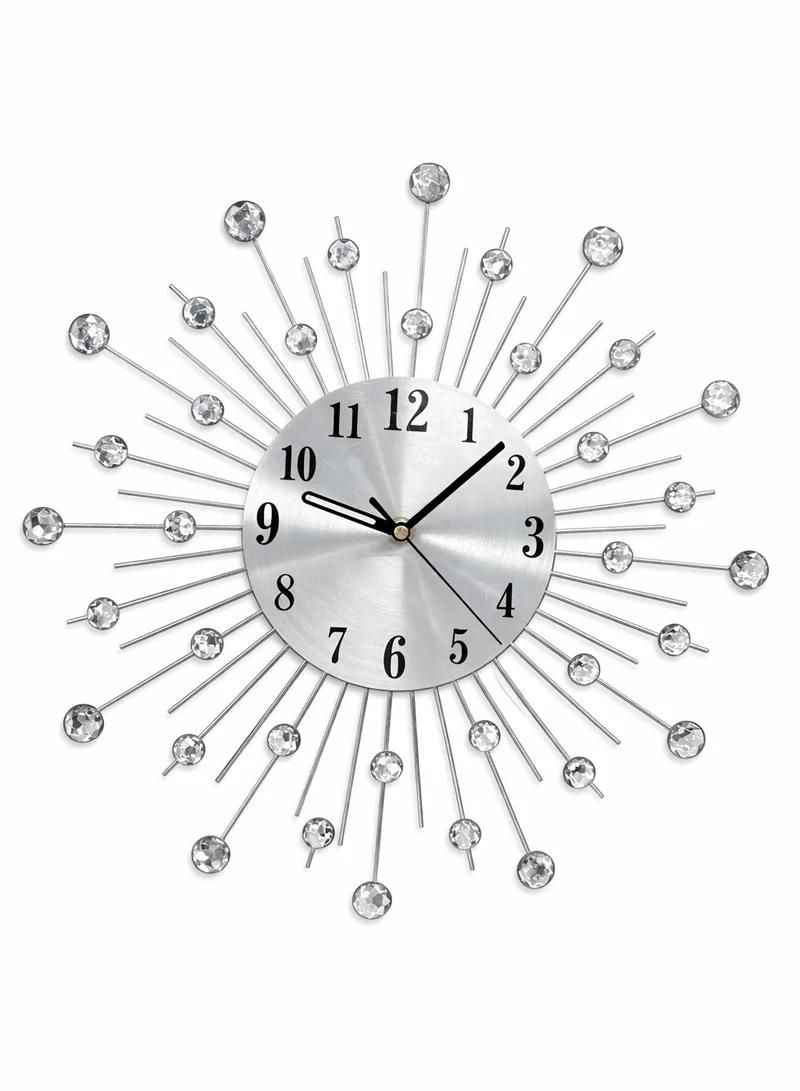 Modern Crystal Sunburst Design Wall Clock With Silent Quartz Movement - Silver β photo 2