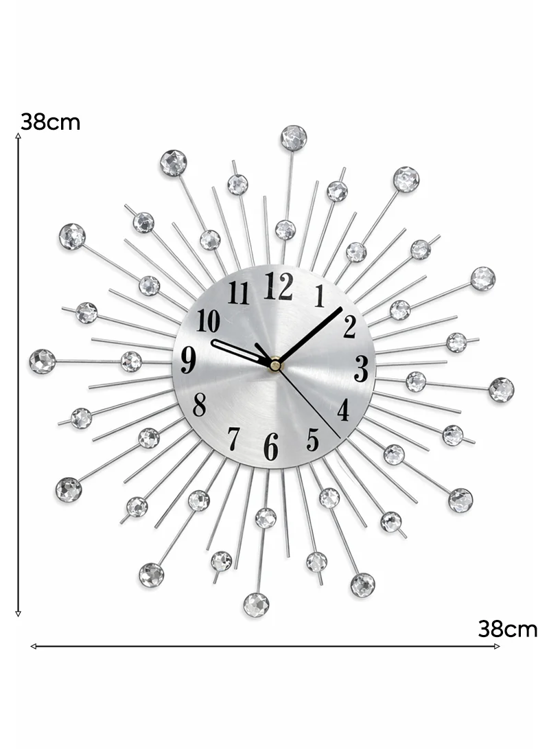Modern Crystal Sunburst Design Wall Clock With Silent Quartz Movement - Silver — photo 3