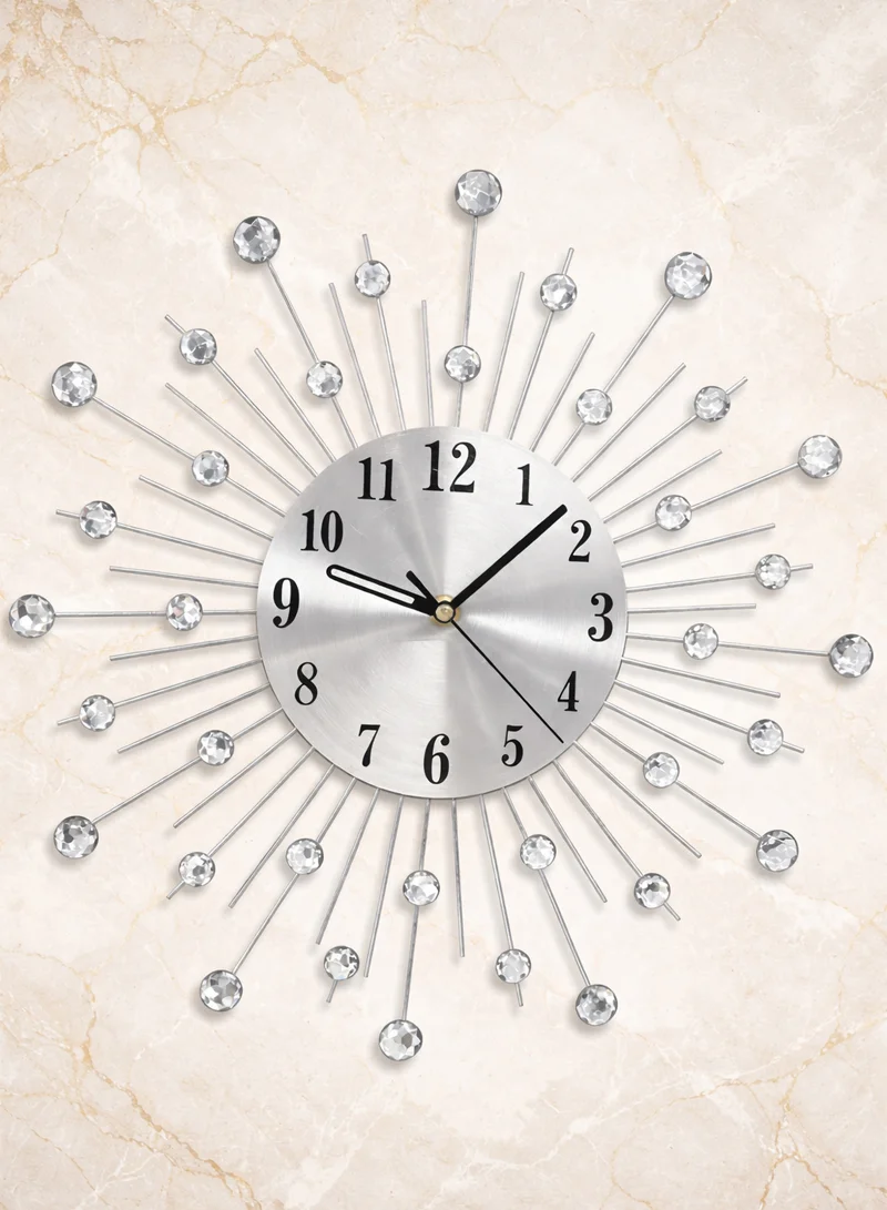 Modern Crystal Sunburst Design Wall Clock With Silent Quartz Movement - Silver β photo 4