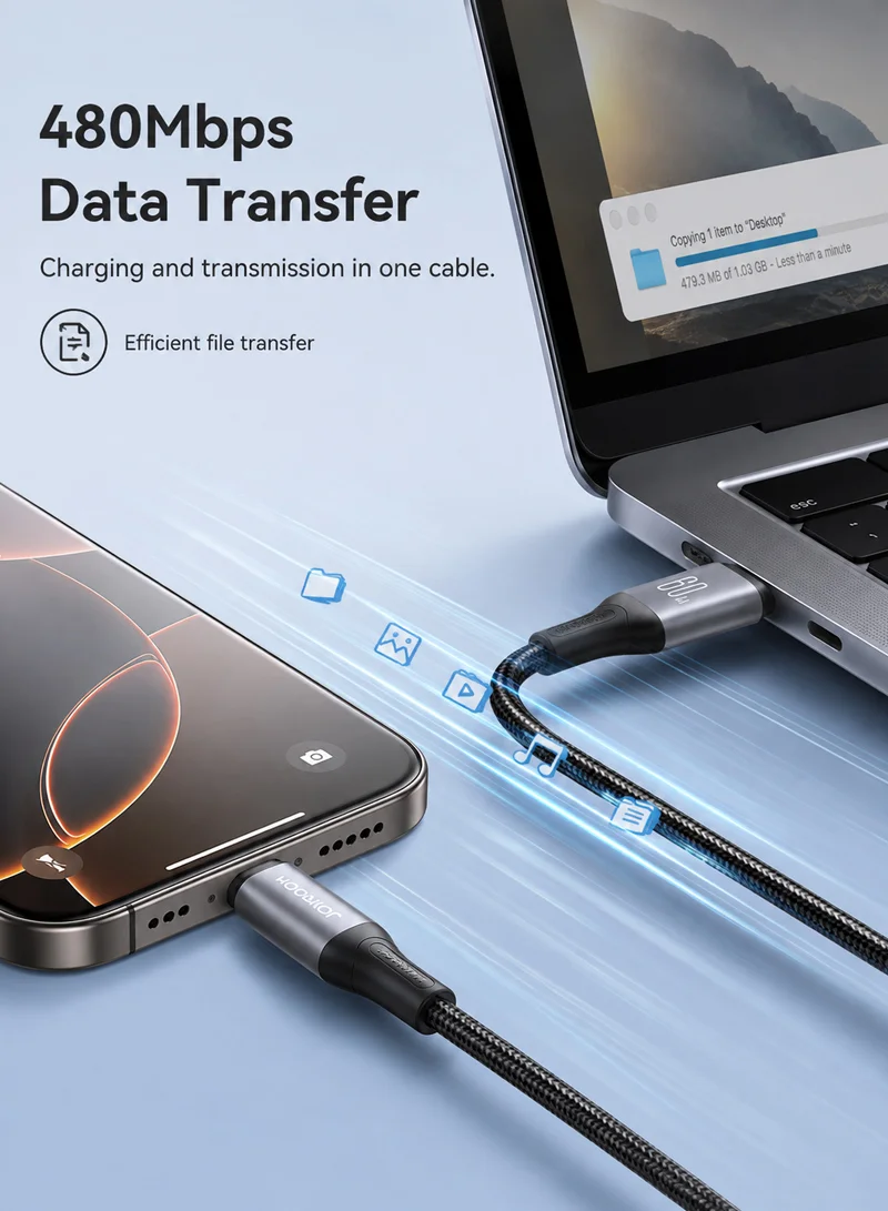60W 1m Flash Series Fast Charging Data Cable Type-C to Type-C - Black — photo 4
