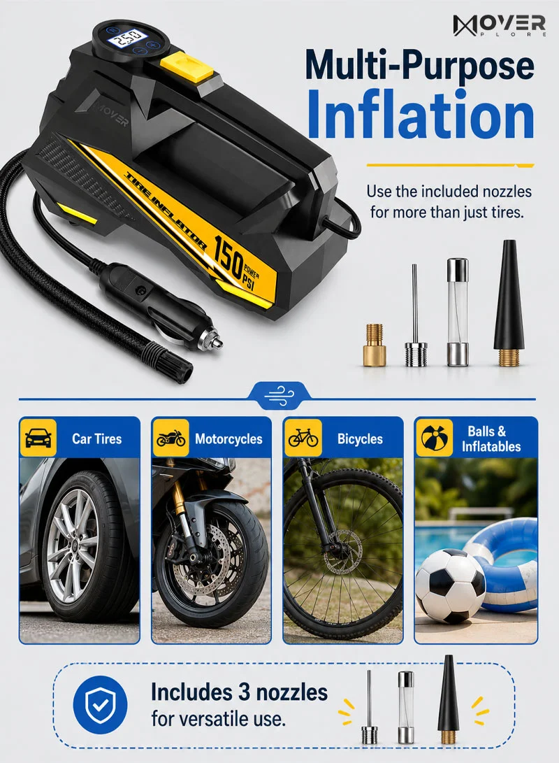 12V Portable Air Pressure Digital Tire Inflator with Auto Shut-Off, LED Light, 3m Cord β photo 3
