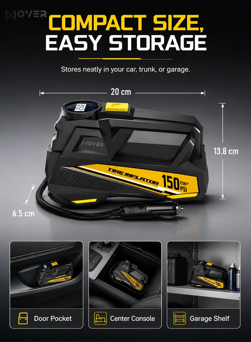 12V Portable Air Pressure Digital Tire Inflator with Auto Shut-Off, LED Light, 3m Cord — photo 4