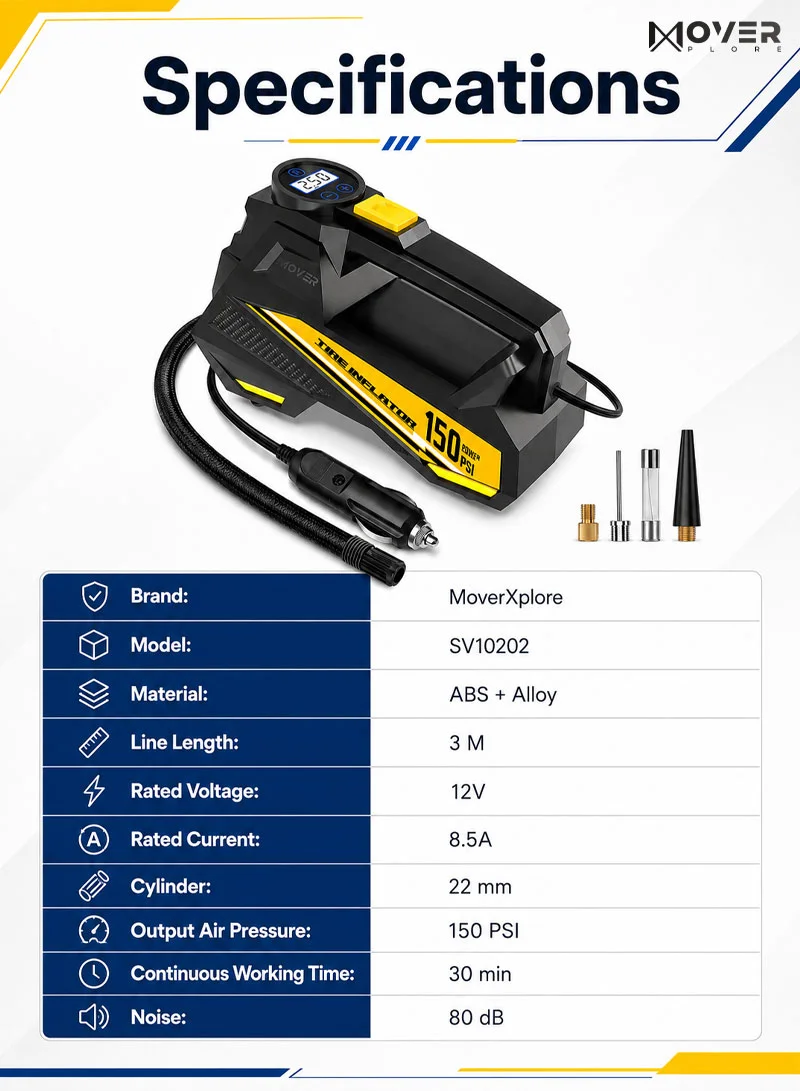 12V Portable Air Pressure Digital Tire Inflator with Auto Shut-Off, LED Light, 3m Cord β photo 7