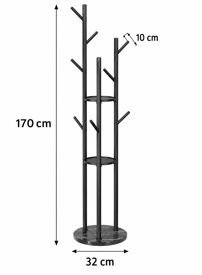 Metal Coat Hanger With Round Stable Marble Base & 9 Independent Hanger Hooks Easy To Assemble β photo 2