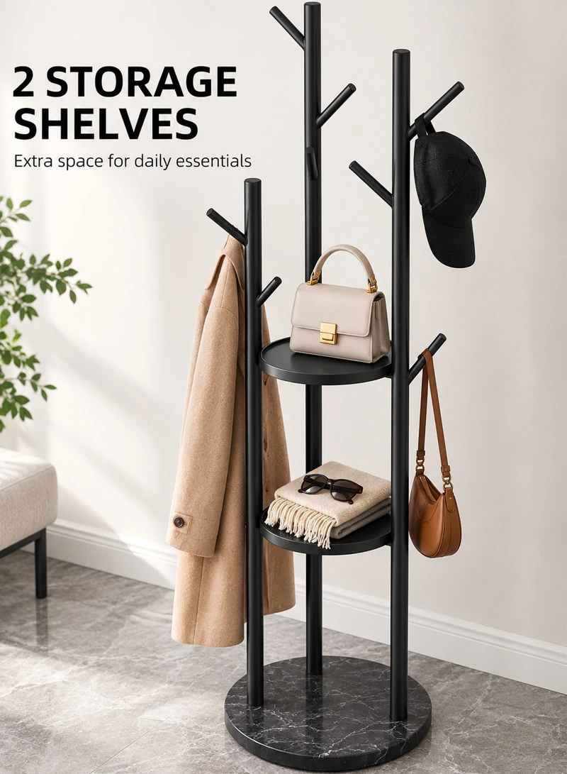 Metal Coat Hanger With Round Stable Marble Base & 9 Independent Hanger Hooks Easy To Assemble — photo 3
