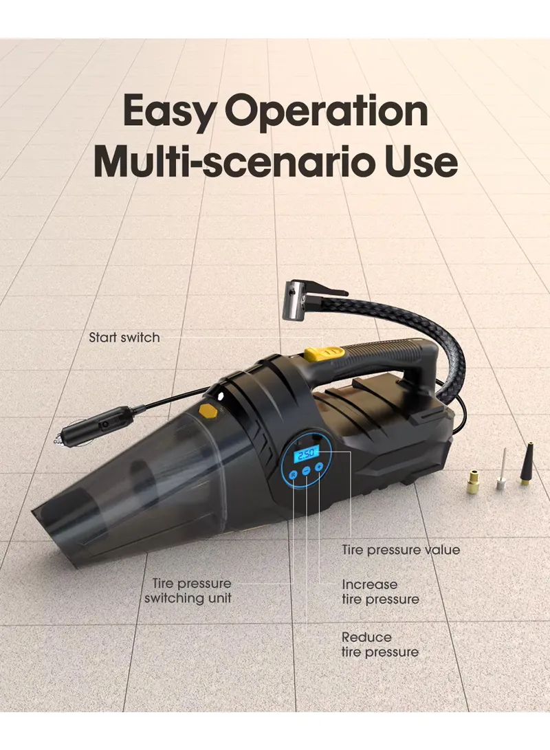 DUAL-USE CORDED VACUUM CLEANER AND TIRE INFLATOR: 12V Car High-Power Vacuum Cleaner with Digita — photo 7