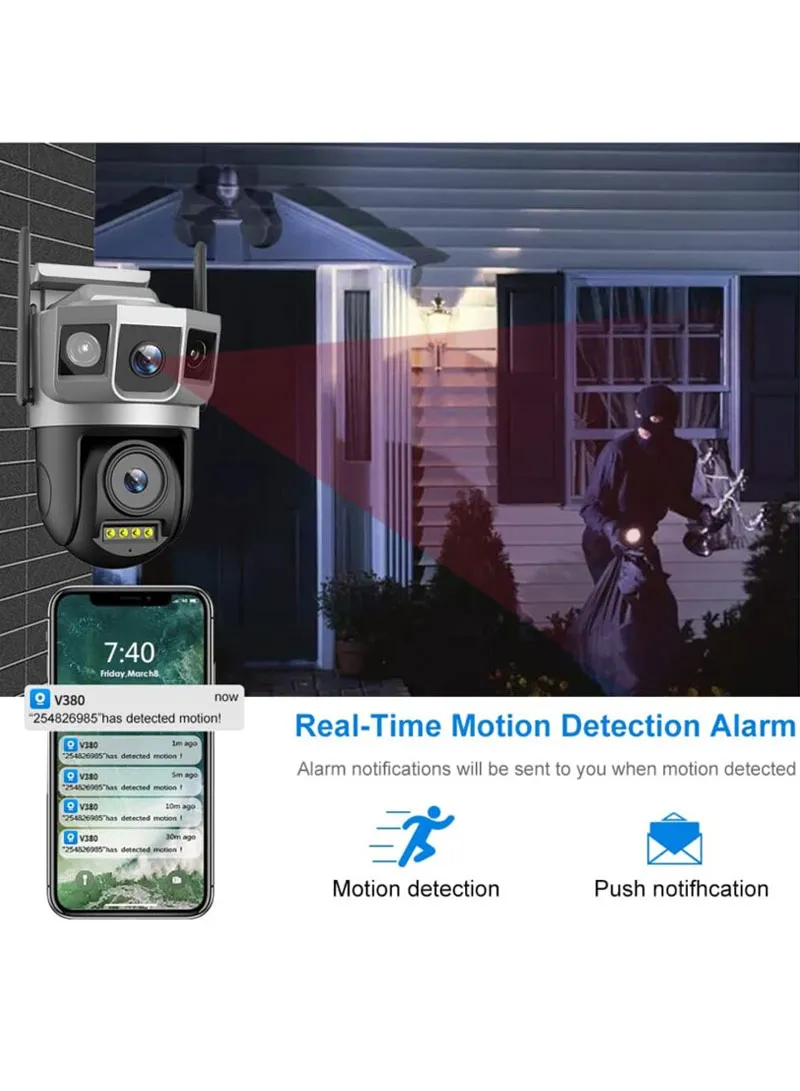 3-Camera 3-Screen True Trinocular WiFi PTZ Security Camera Auto-Tracking & Night Vision β photo 3