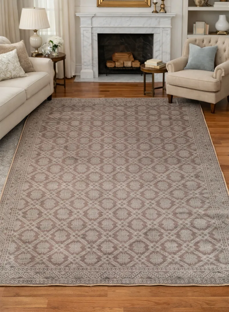 230x160cm Modern Polyester Carpet With Durable Lattice Pattern - Beige