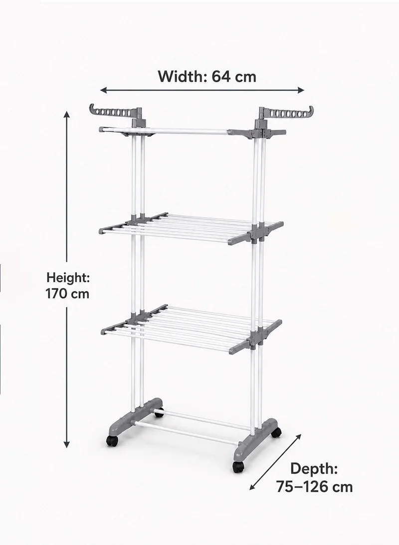 3-Tier Clothes Airer with Wheels – Heavy-Duty Laundry Drying Rack with Hanging Bars — photo 2