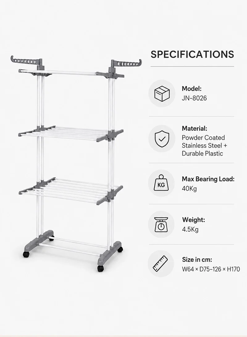 3-Tier Clothes Airer with Wheels – Heavy-Duty Laundry Drying Rack with Hanging Bars — photo 4