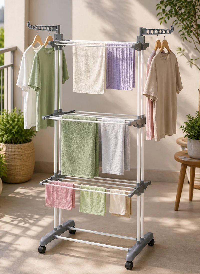 3-Tier Clothes Airer with Wheels – Heavy-Duty Laundry Drying Rack with Hanging Bars — photo 5