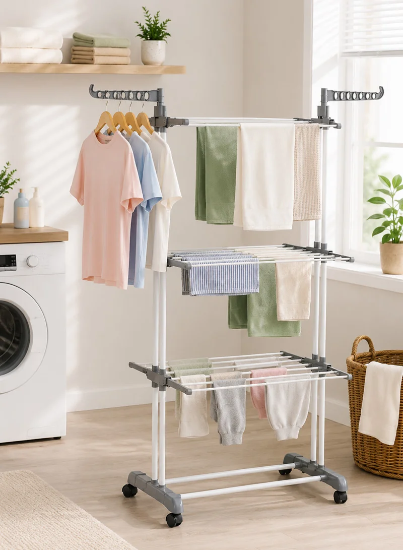 3-Tier Clothes Airer with Wheels – Heavy-Duty Laundry Drying Rack with Hanging Bars — photo 7