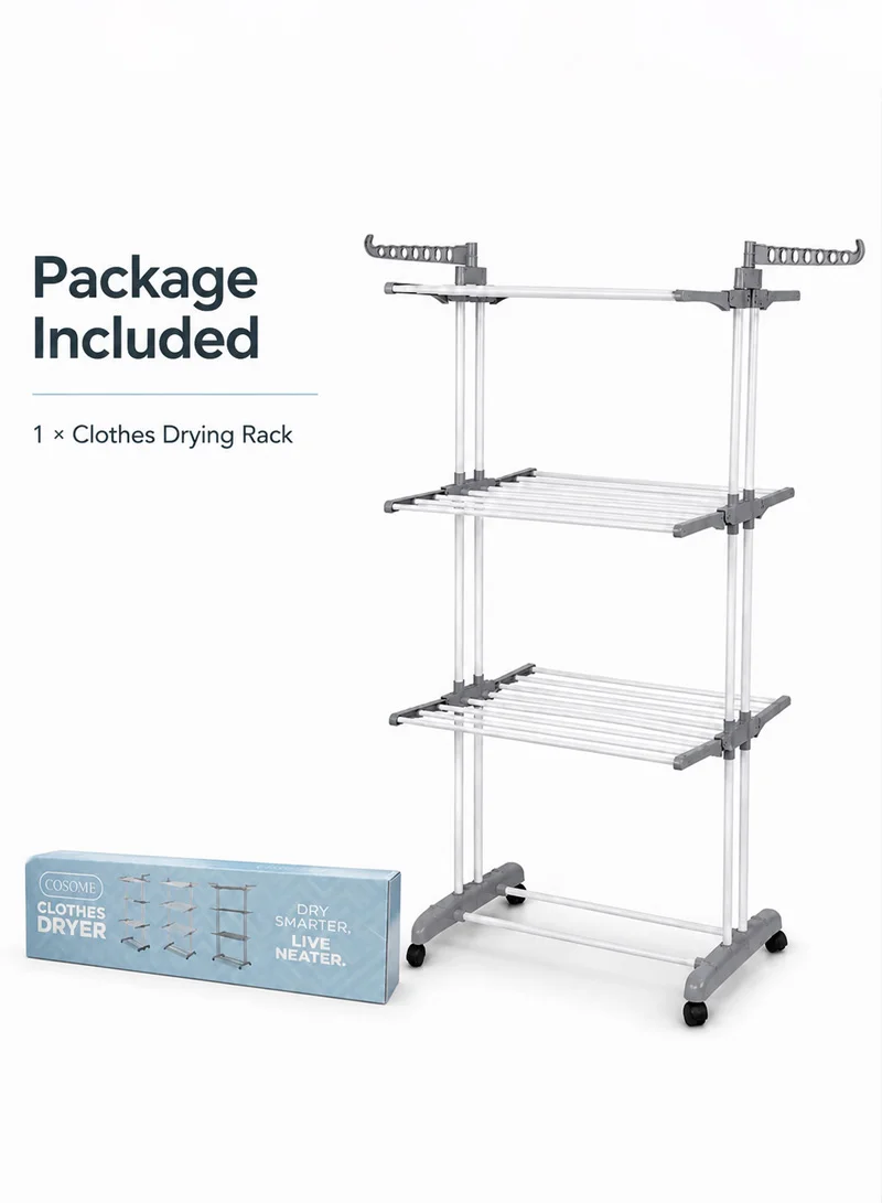 3-Tier Clothes Airer with Wheels – Heavy-Duty Laundry Drying Rack with Hanging Bars — photo 9