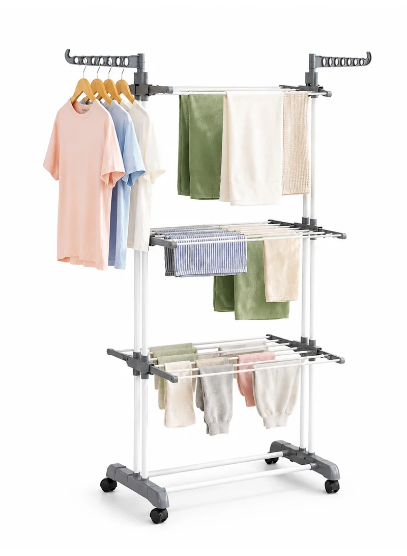3-Tier Clothes Airer with Wheels – Heavy-Duty Laundry Drying Rack with Hanging Bars