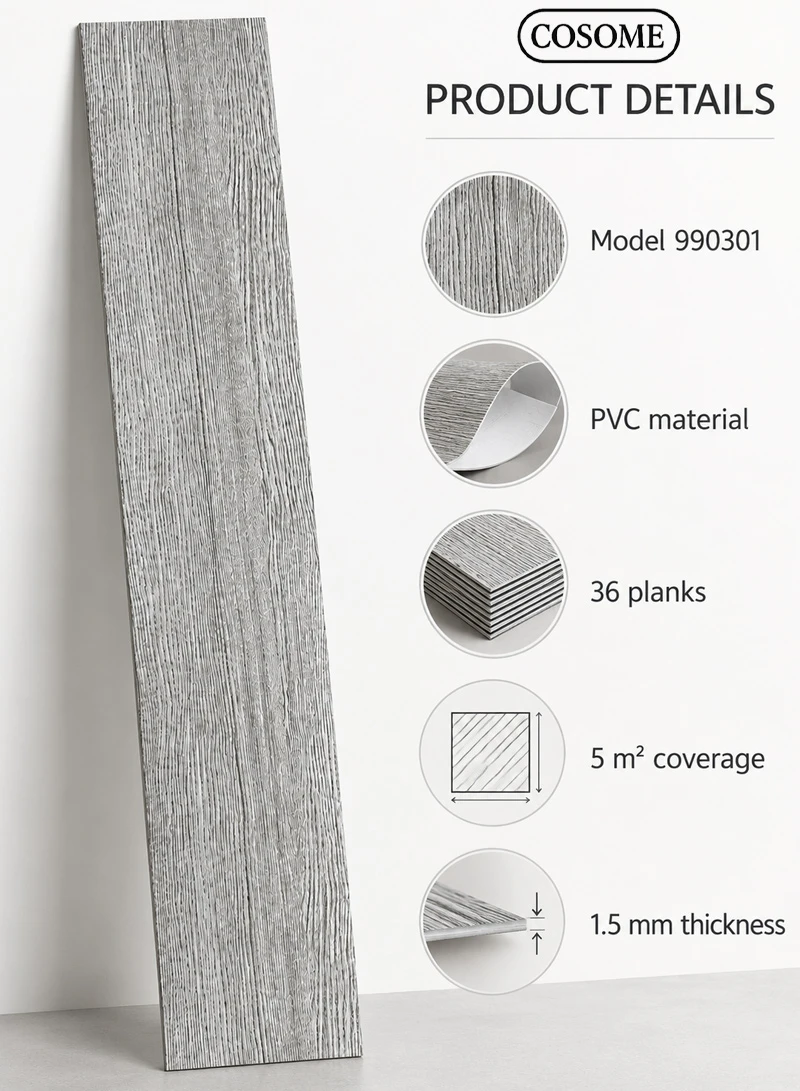 36 Pcs Self-Adhesive PVC Plank Flooring, 5m² Cover Area Waterproof Peel & Stick Floor Tiles - C — photo 3