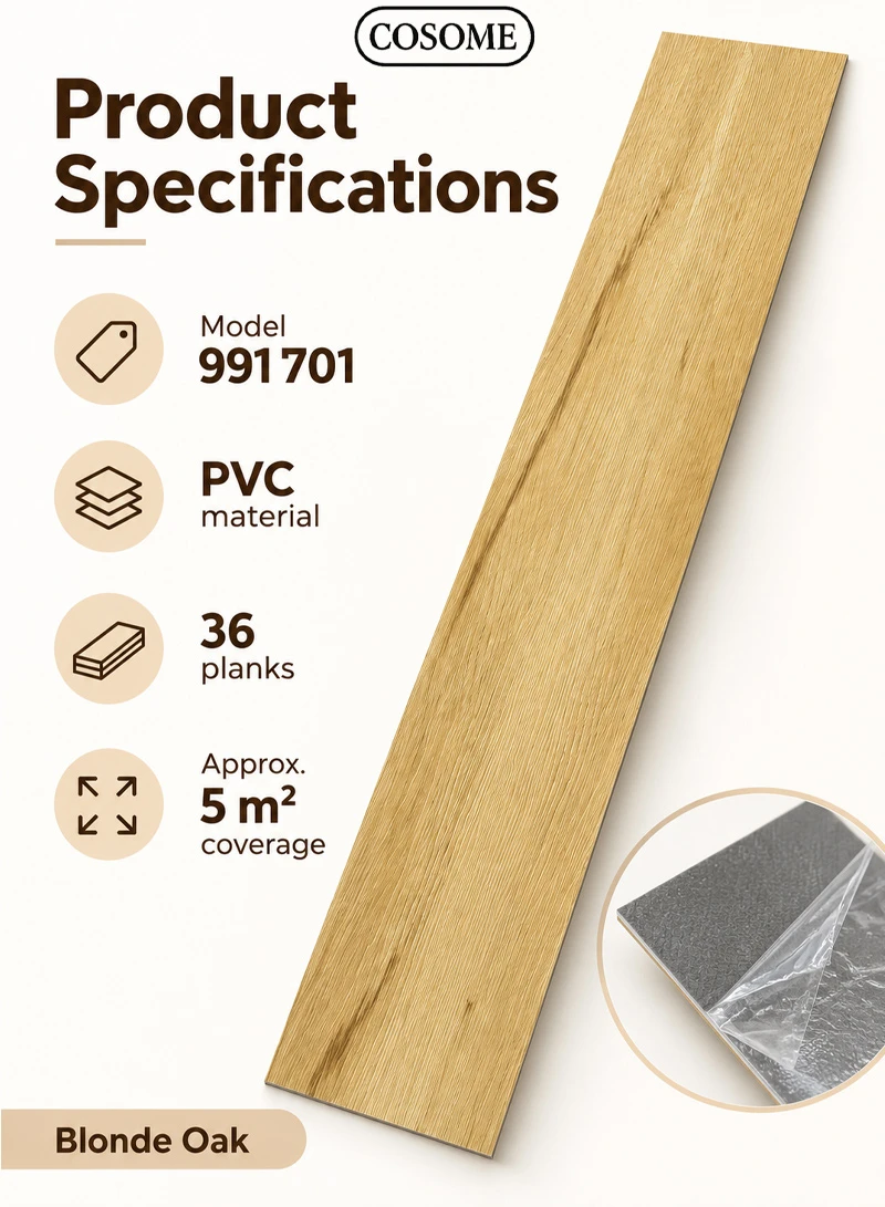 36 Pcs Self-Adhesive PVC Plank Flooring, 5m² Cover Area Waterproof Peel & Stick Floor Tiles - B — photo 3