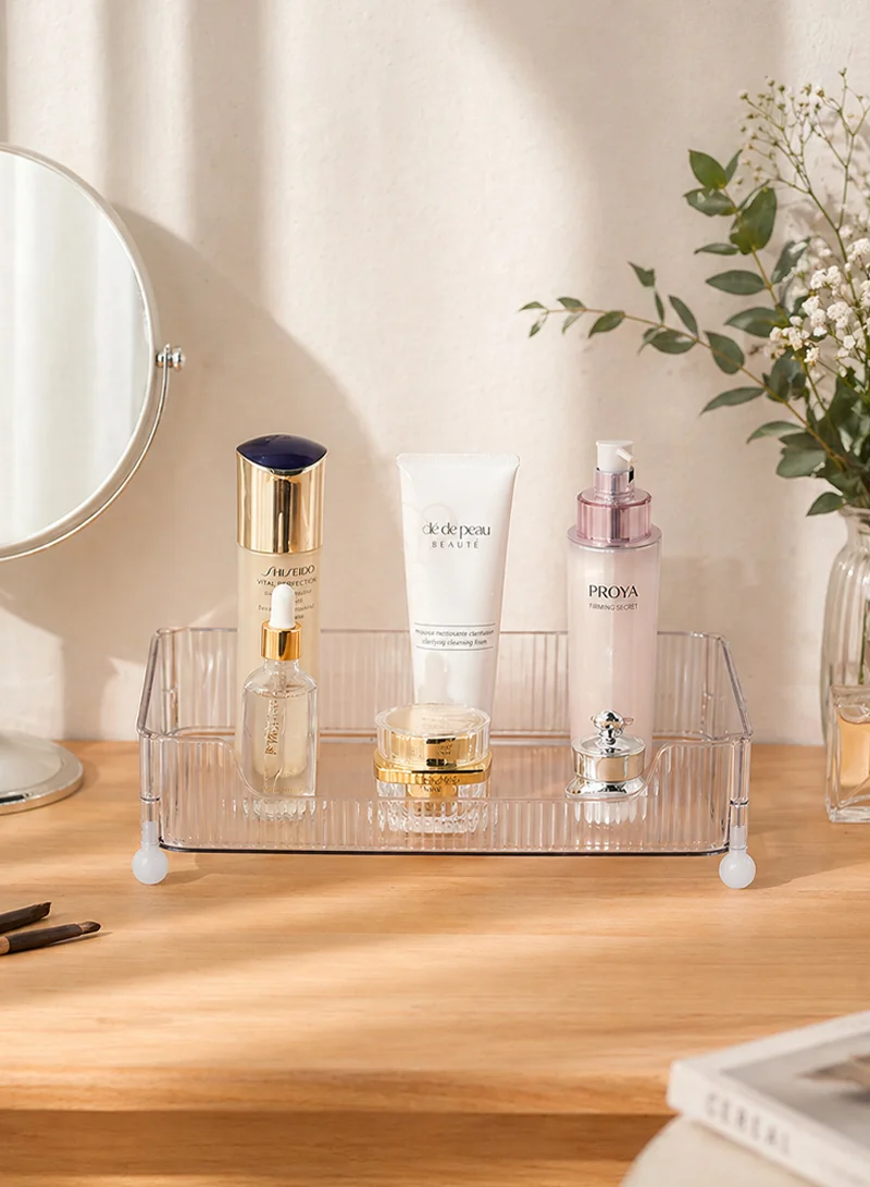 1-Layer Rectangular Makeup Organizer, Clear Open Rack with Non-Slip Feet