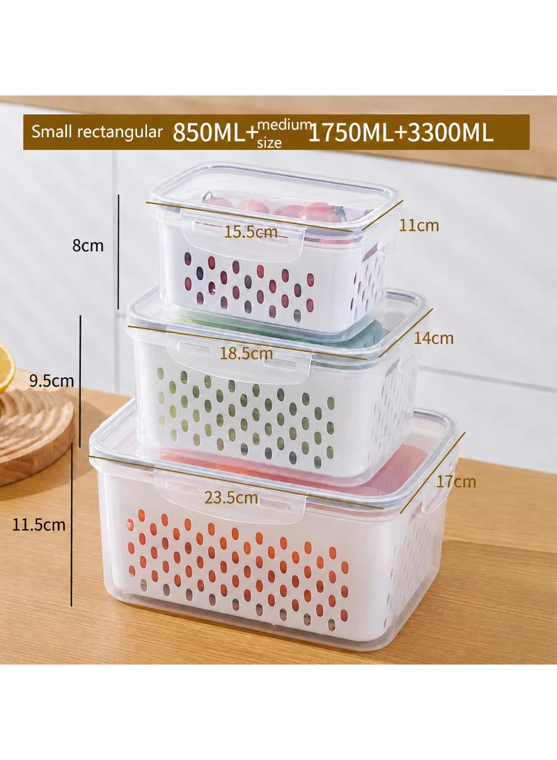 3-Piece Airtight Fresh-Keeping Container Set with Internal Drain Baskets -Blue — photo 2
