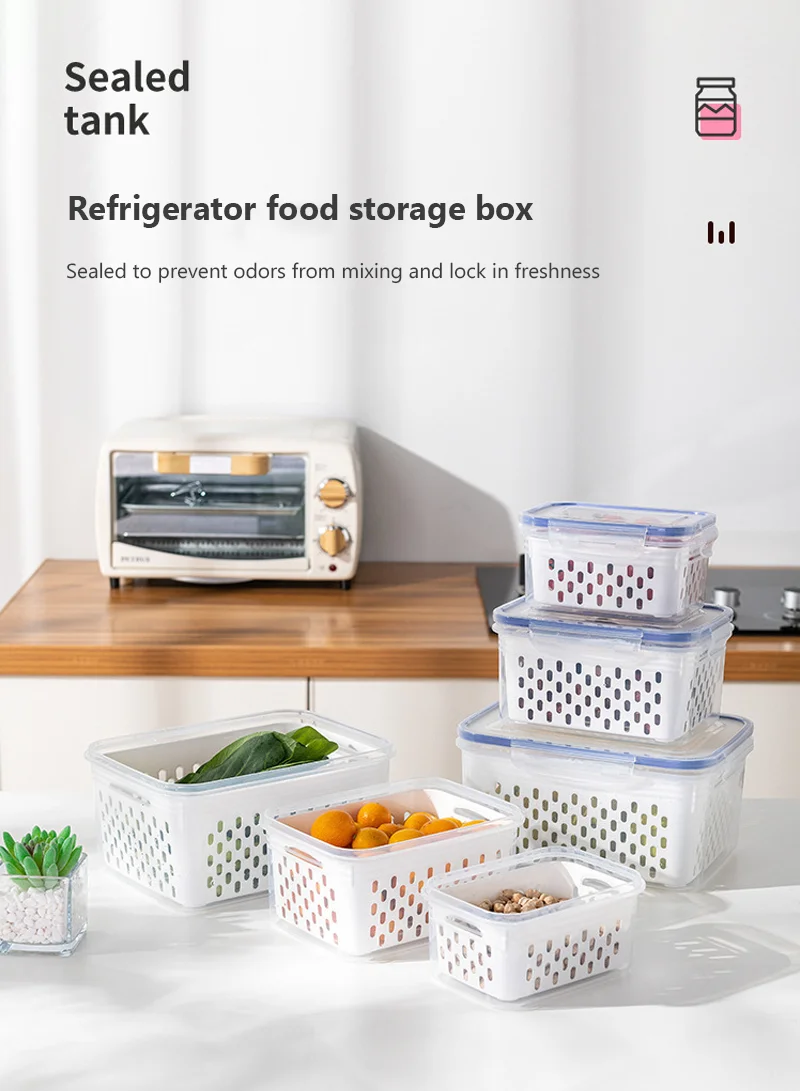 3-Piece Airtight Fresh-Keeping Container Set with Internal Drain Baskets -Blue β photo 3