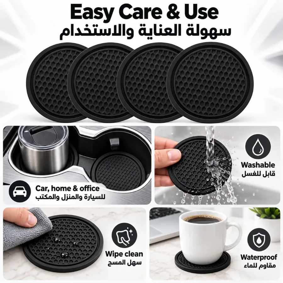 Car Cup Holder Coasters, Non-Slip Pads, Automotive Interior Black - 2 Set ( 4 mat pcs ) — photo 5