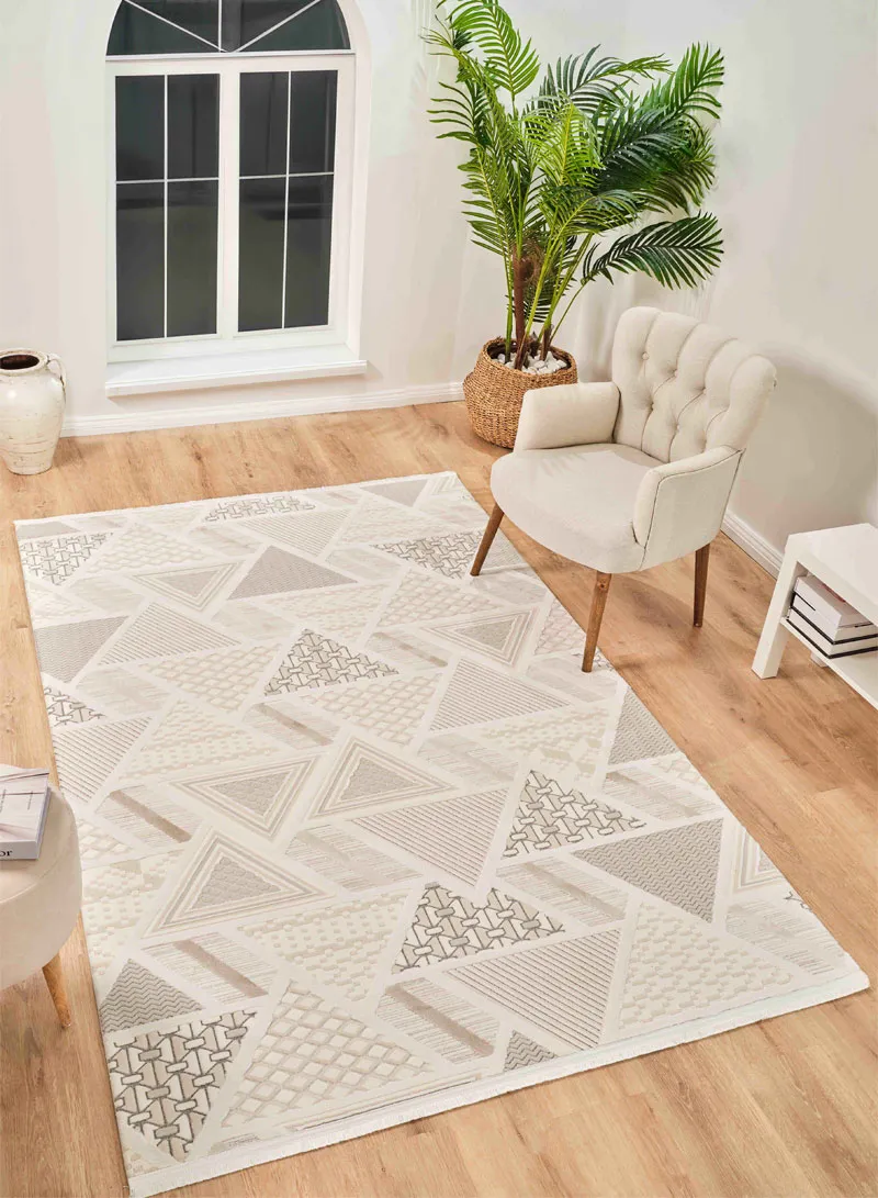 100x200cm Cream-Coffee Soft Textured Machine-Woven Carpet Size