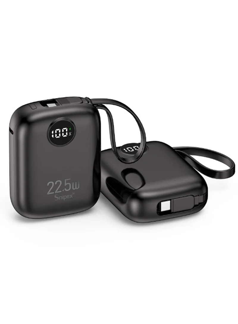 10000mAh Fast-Charging Power Bank Built-In Dual Cables & Digital Display - Black — photo 2