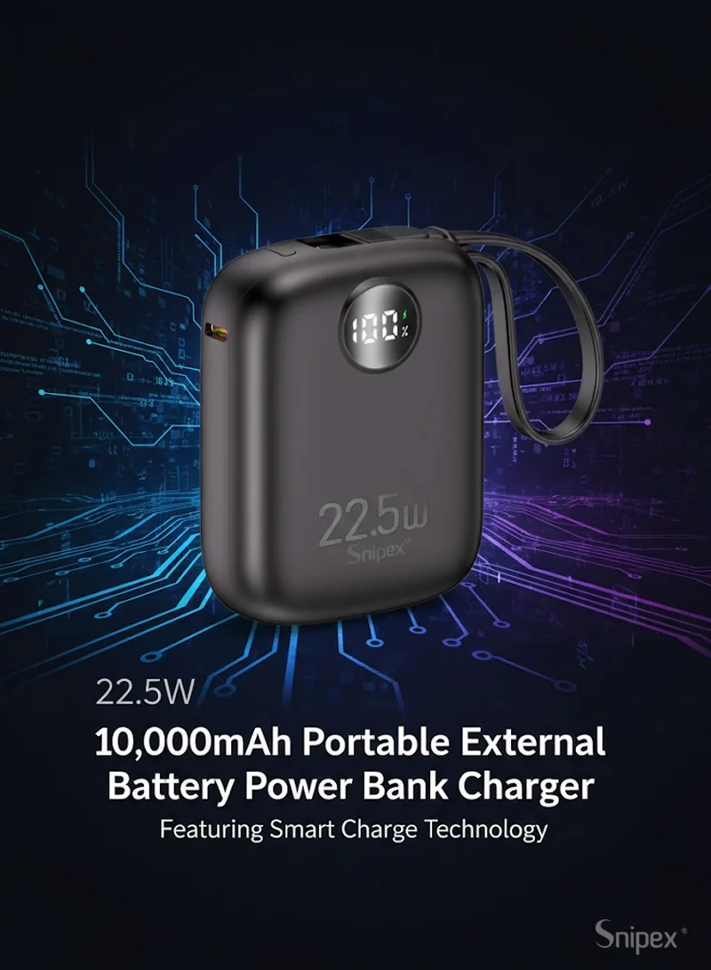 10000mAh Fast-Charging Power Bank Built-In Dual Cables & Digital Display - Black — photo 4