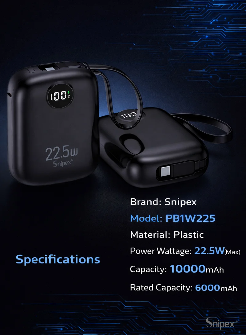 10000mAh Fast-Charging Power Bank Built-In Dual Cables & Digital Display - Black β photo 7