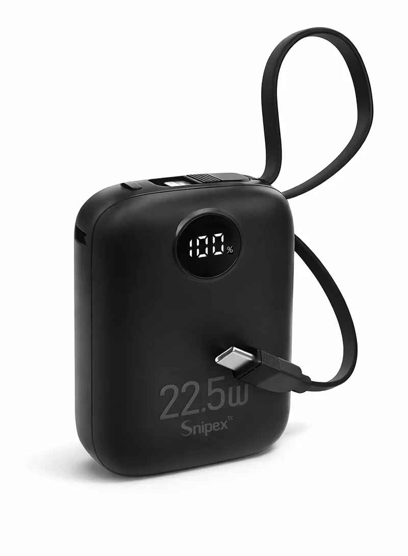 10000mAh Fast-Charging Power Bank Built-In Dual Cables & Digital Display - Black