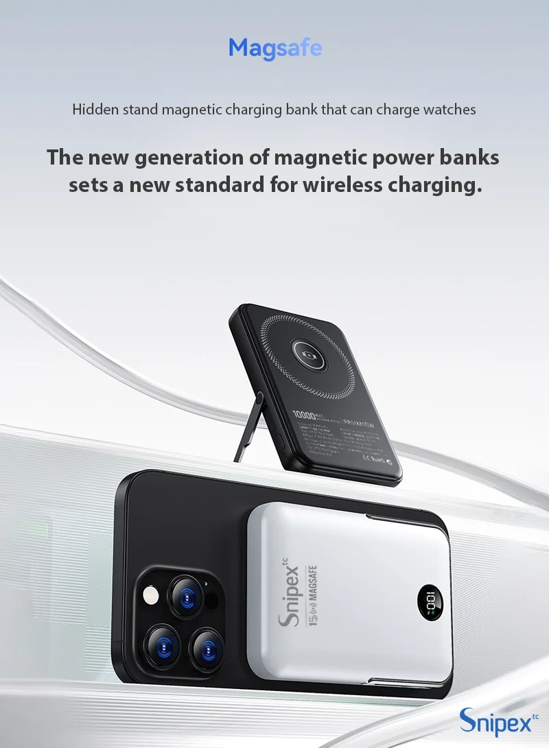 10000mAh MagSafe Wireless Power Bank, 20W PD Fast Charging with Foldable Stand - Black β photo 2