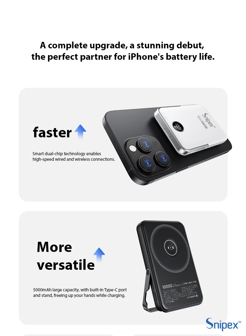 10000mAh MagSafe Wireless Power Bank, 20W PD Fast Charging with Foldable Stand - Black β photo 3