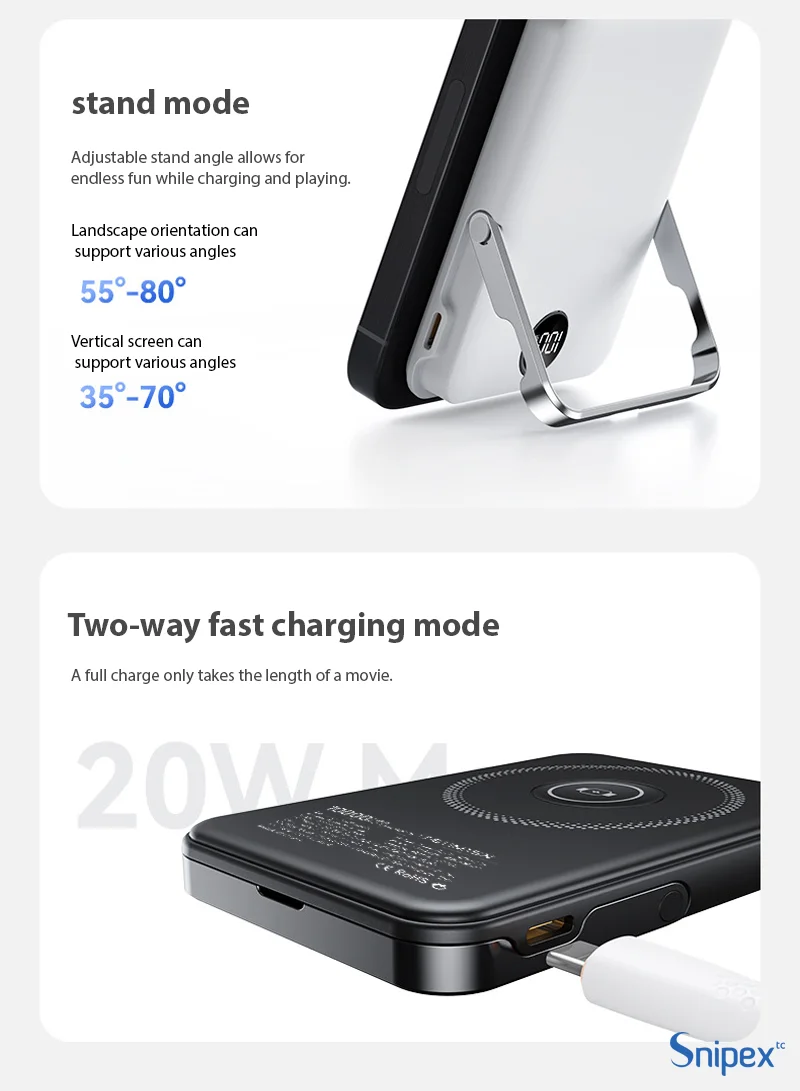 10000mAh MagSafe Wireless Power Bank, 20W PD Fast Charging with Foldable Stand - Black β photo 6