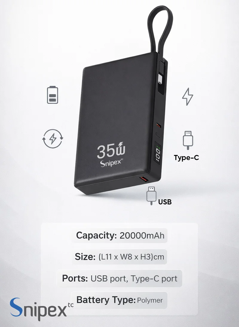 20000mAh 35W Fast Charging Power Bank With Built-In Type-C Cable & LED Display — photo 2