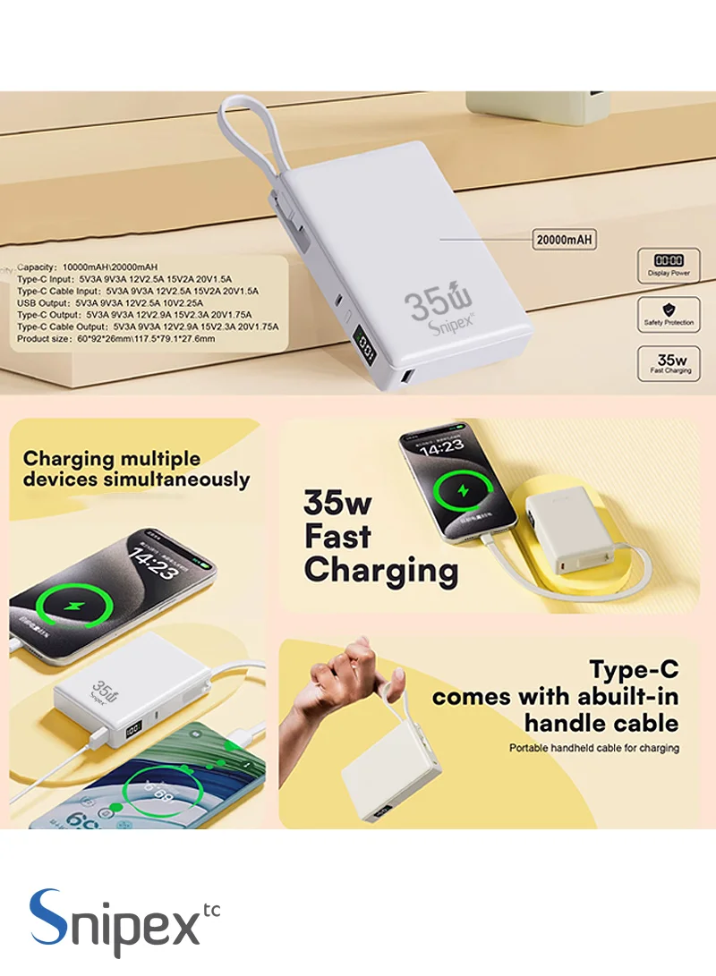 20000mAh 35W Fast Charging Power Bank With Built-In Type-C Cable & LED Display — photo 5