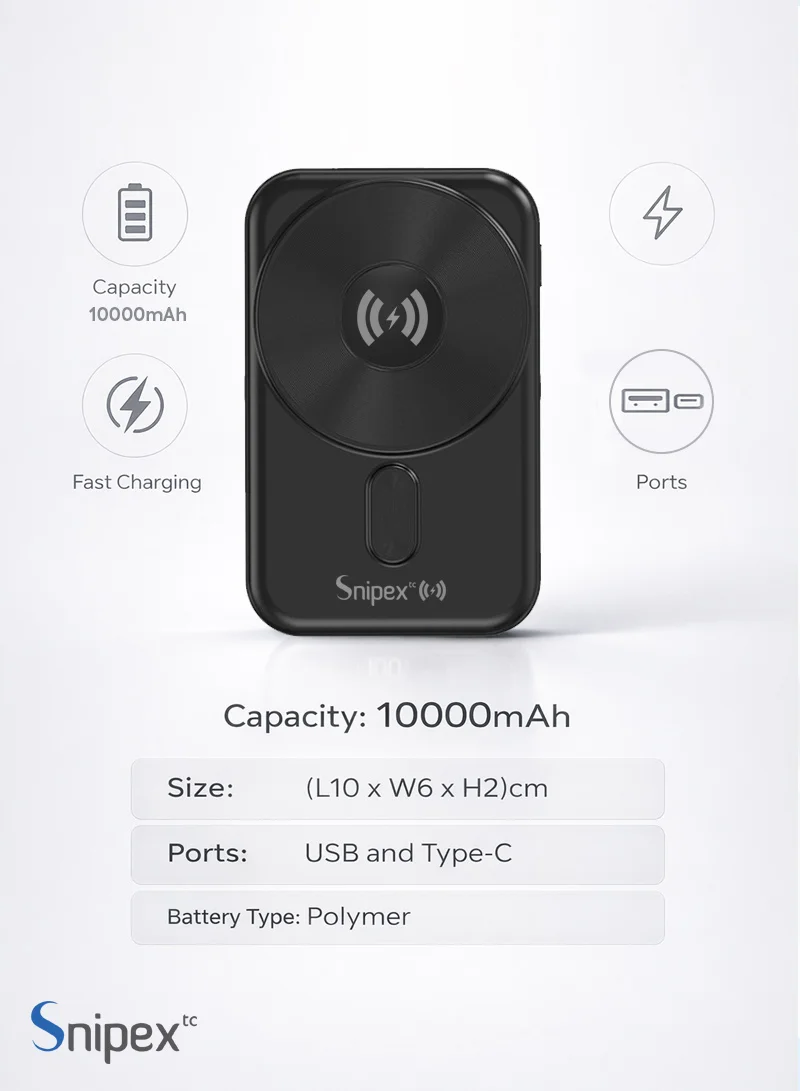 10000mAh Magnetic Wireless Power Bank With Stand, Type-C & USB Fast Charging - Black — photo 2