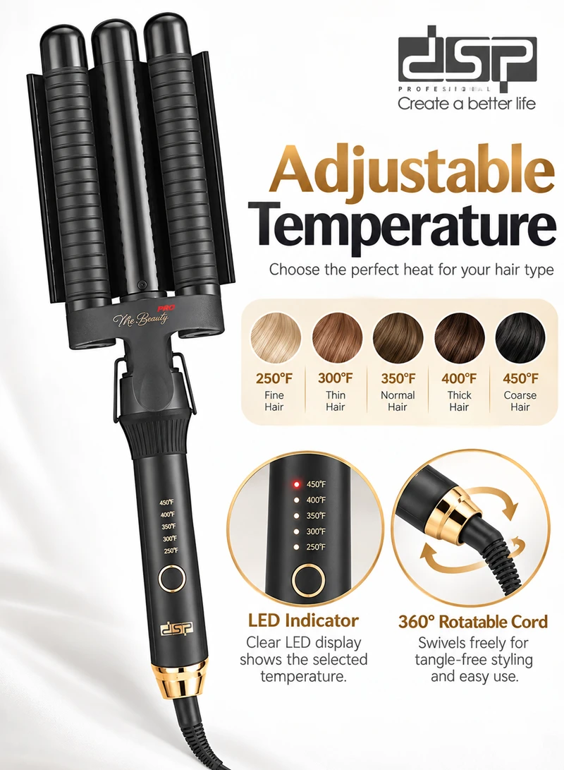Professional 3-Barrel Hair Curler with PTC Ceramic Heating & Adjustable Temperature 20860 β photo 5