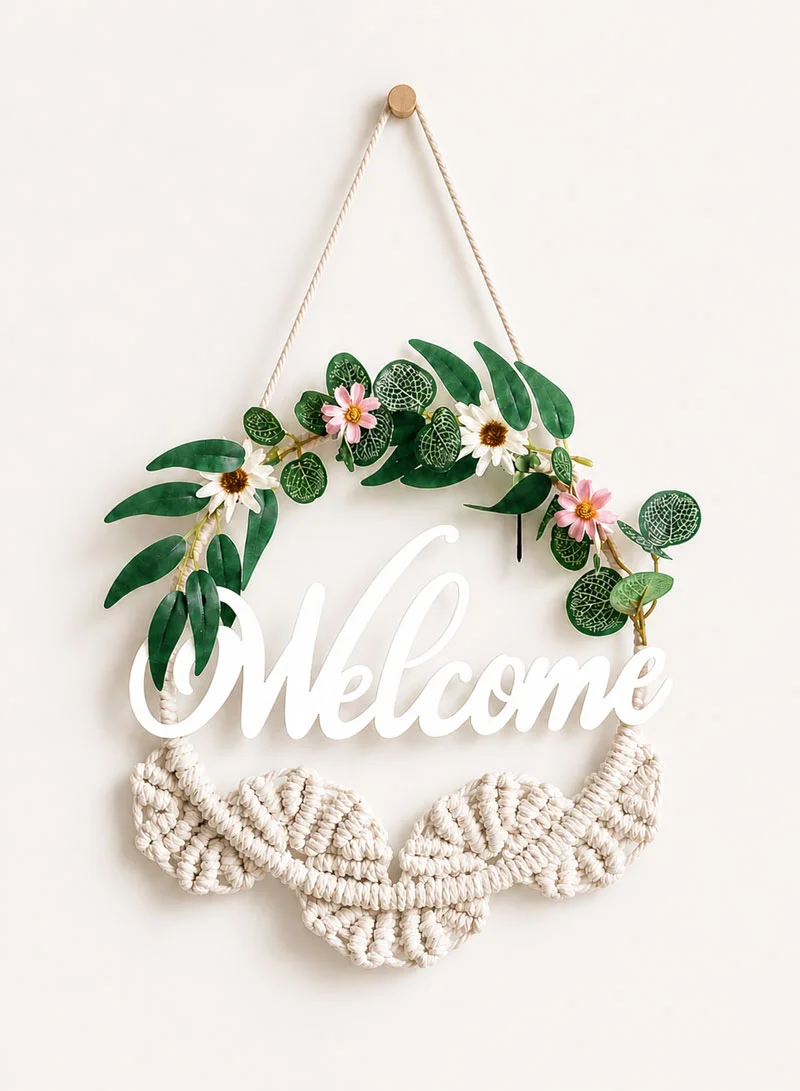 Artisanal Nordic-Style Macramé & Floral "Welcome" Wall Charm — photo 2