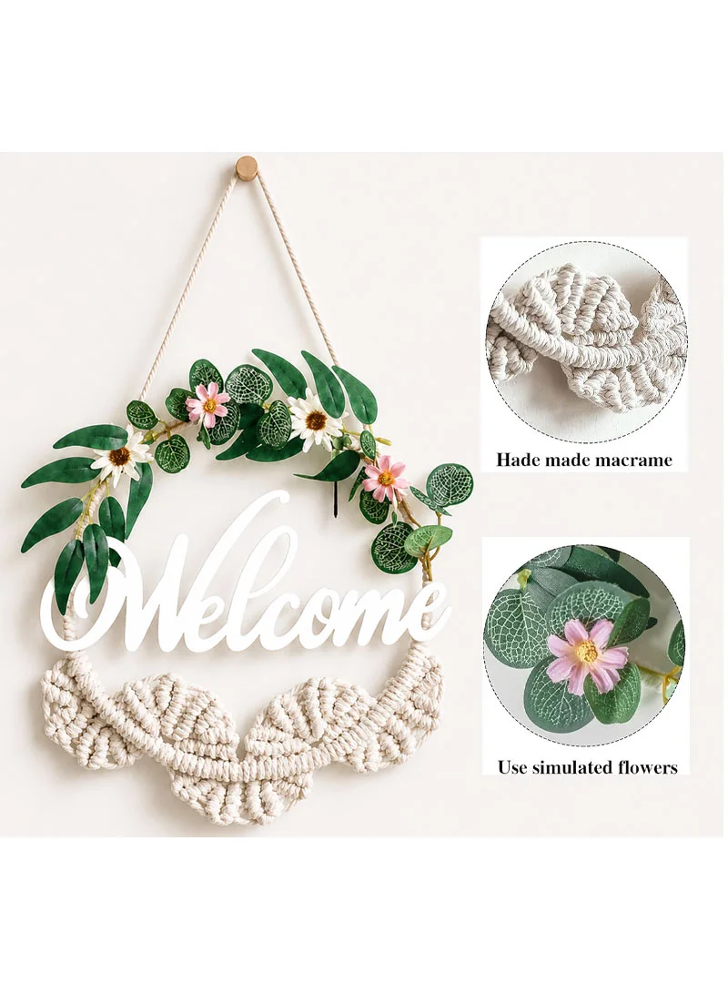 Artisanal Nordic-Style Macramé & Floral "Welcome" Wall Charm — photo 3