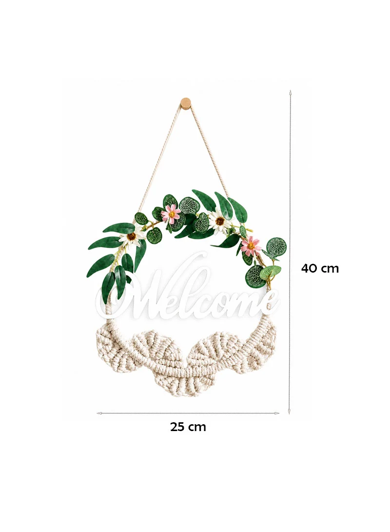Artisanal Nordic-Style Macramé & Floral "Welcome" Wall Charm — photo 4
