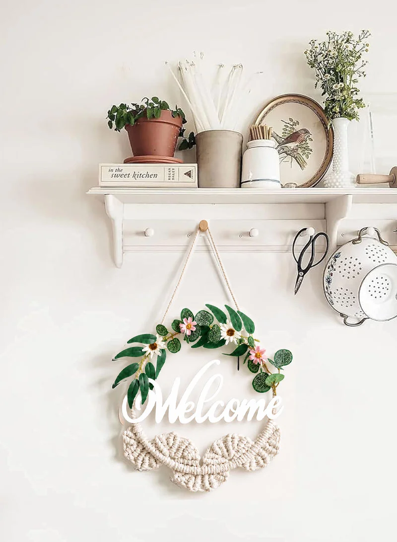 Artisanal Nordic-Style Macramé & Floral "Welcome" Wall Charm — photo 5