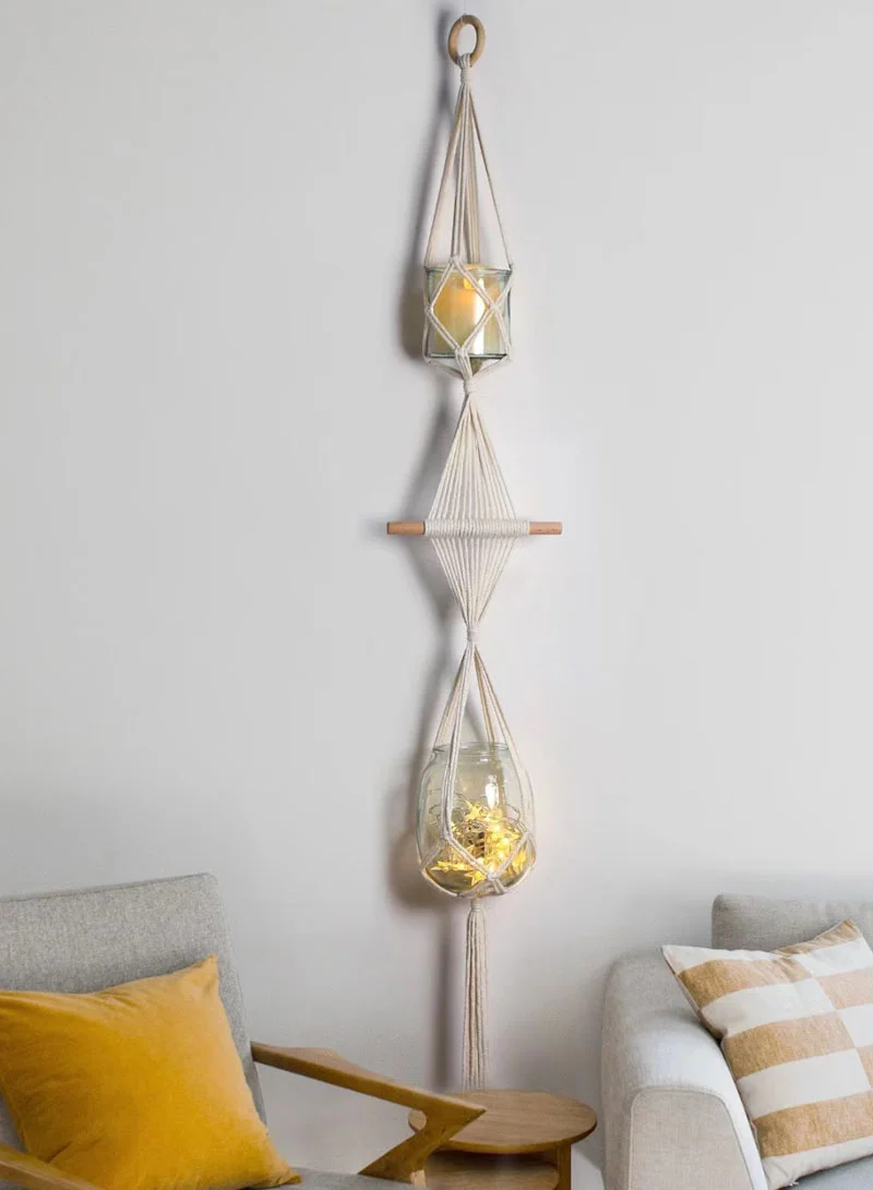 Modern Boho Wall Accent Featuring Double Tiered Macrame Weave