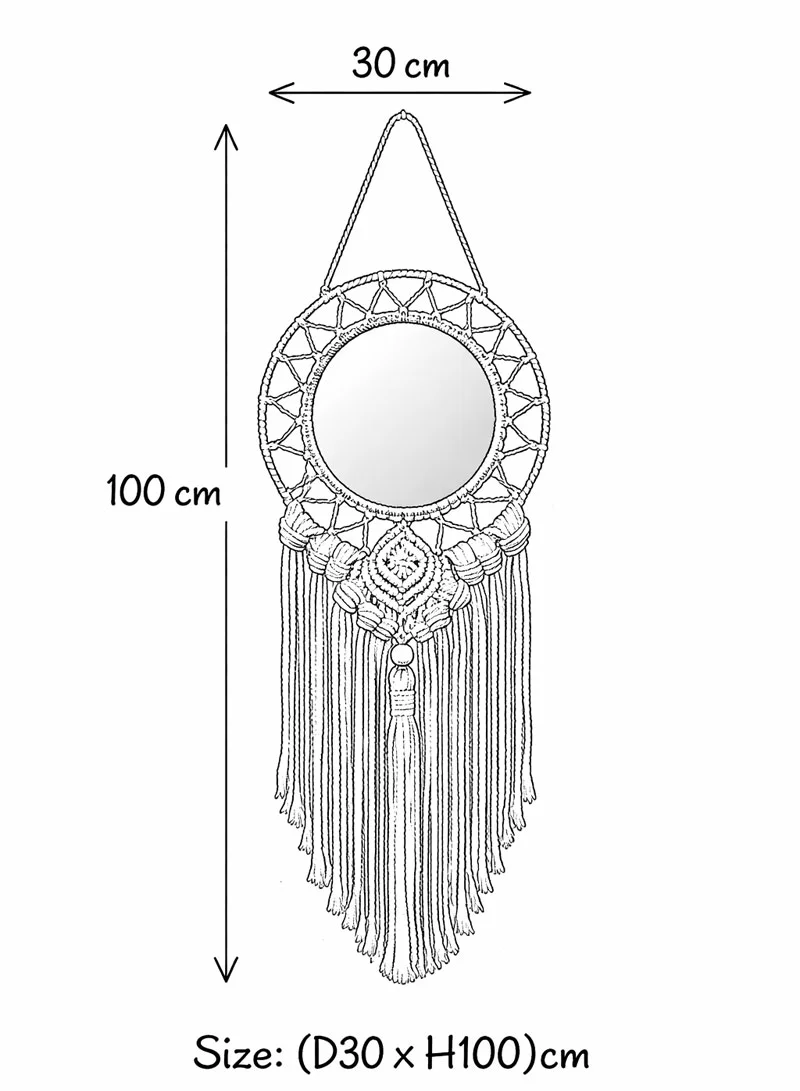 Artisanal Sunburst Macramé Hanging Mirror — photo 2