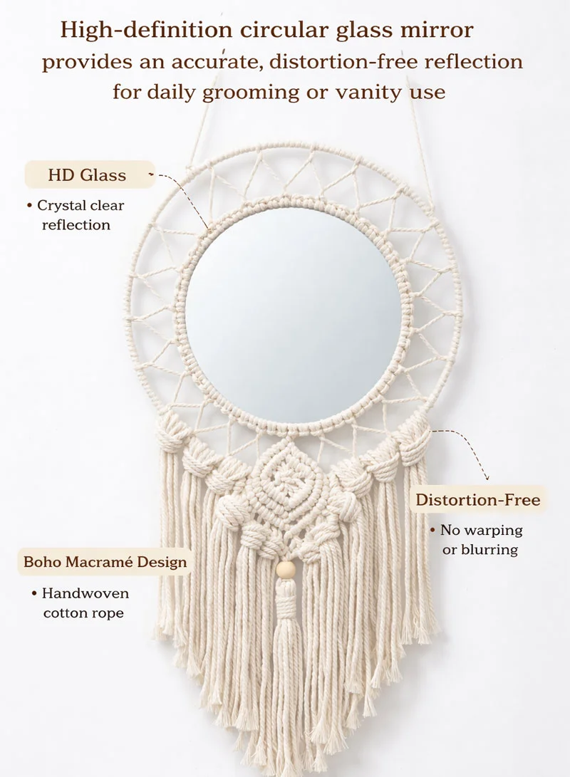 Artisanal Sunburst Macramé Hanging Mirror — photo 4