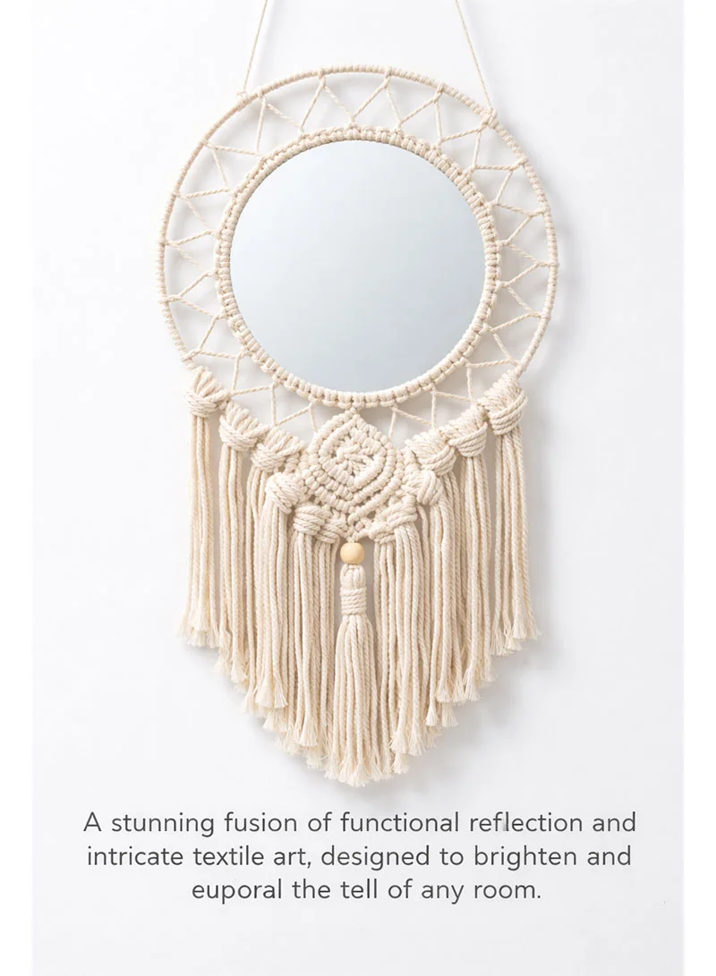 Artisanal Sunburst Macramé Hanging Mirror — photo 5