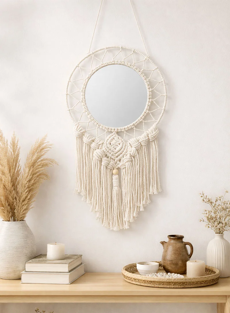 Artisanal Sunburst Macramé Hanging Mirror
