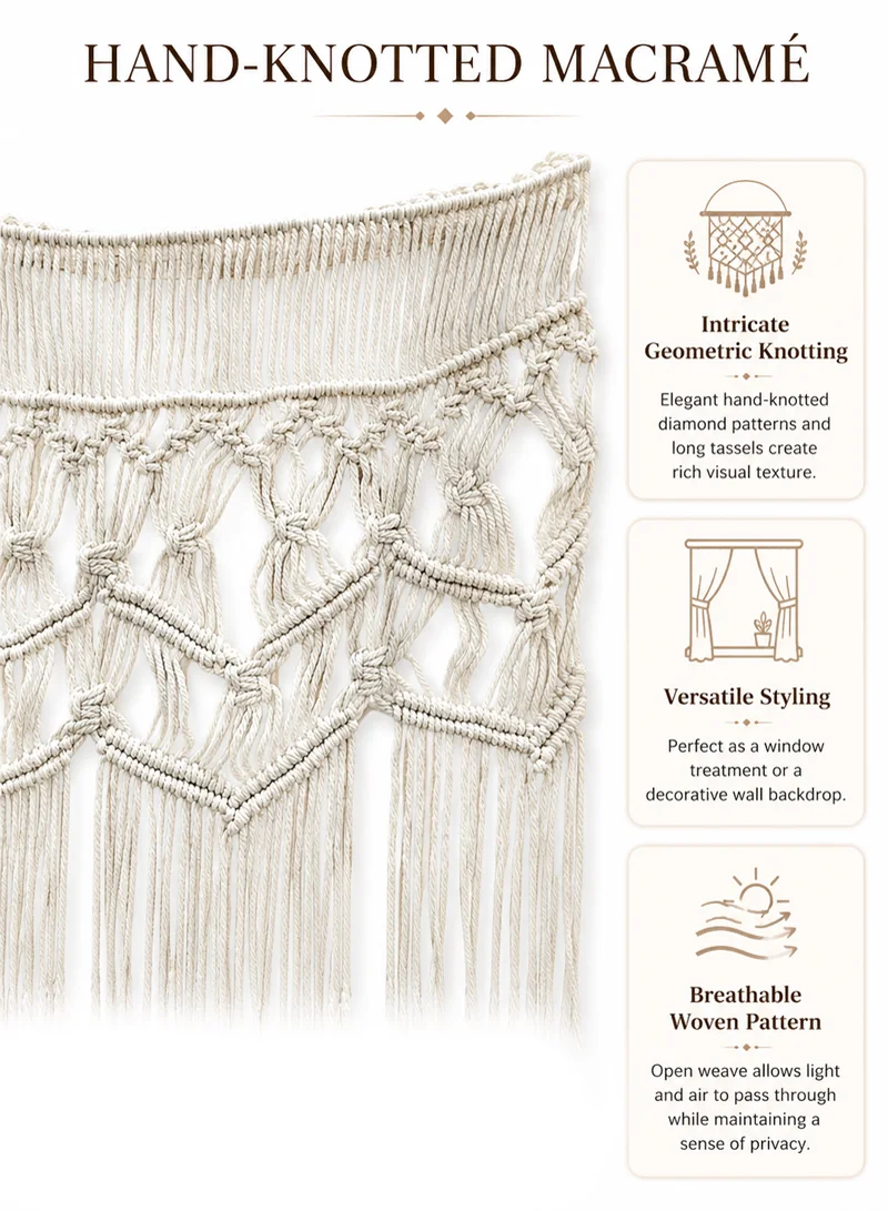 Handcrafted Ethereal Bohemian Cotton Cord Tapestry & Textural Room Divider — photo 4