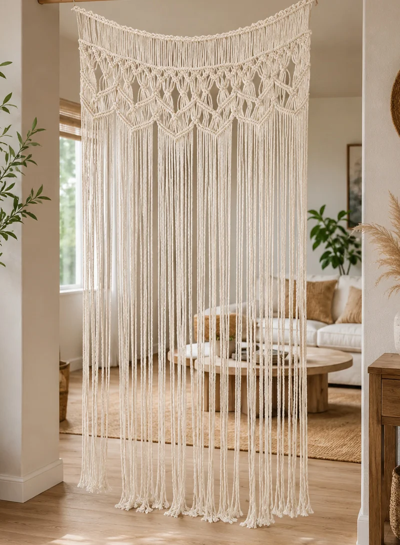 Handcrafted Ethereal Bohemian Cotton Cord Tapestry & Textural Room Divider