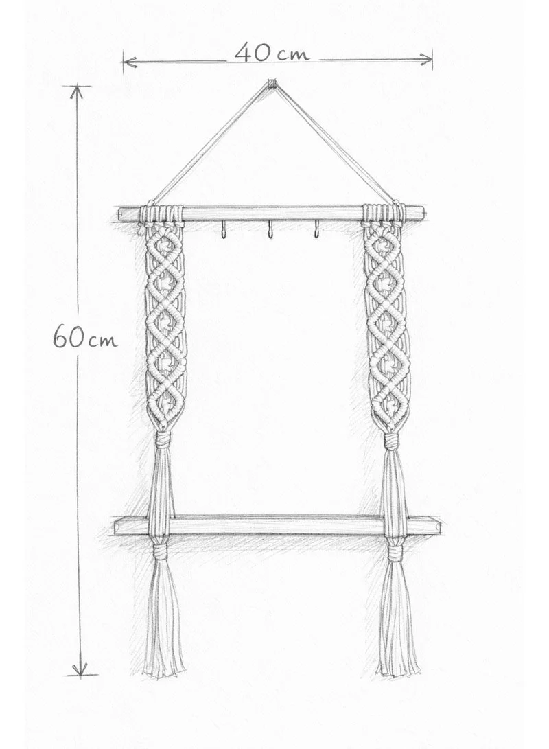 Hanging Wall Shelf With Bohemian Macrame Design, Tassels & Wooden Rack — photo 2