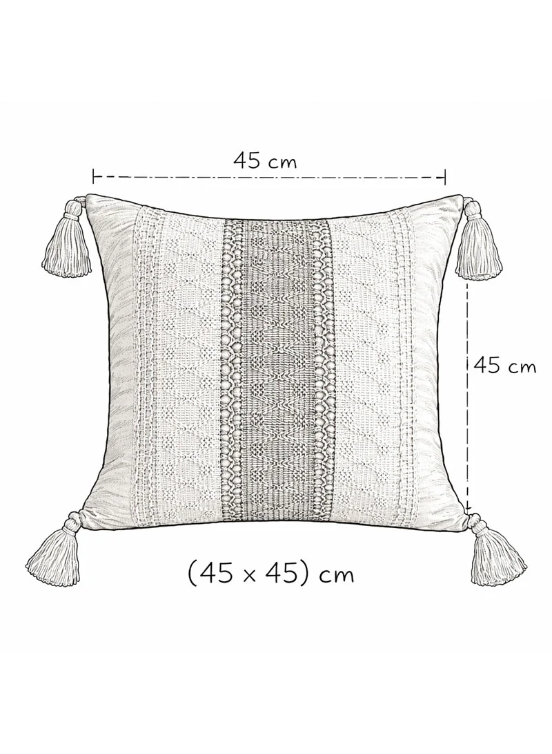 45x45cm Boho Textured Stripe Cushion Cover With Tassels - Beige β photo 2