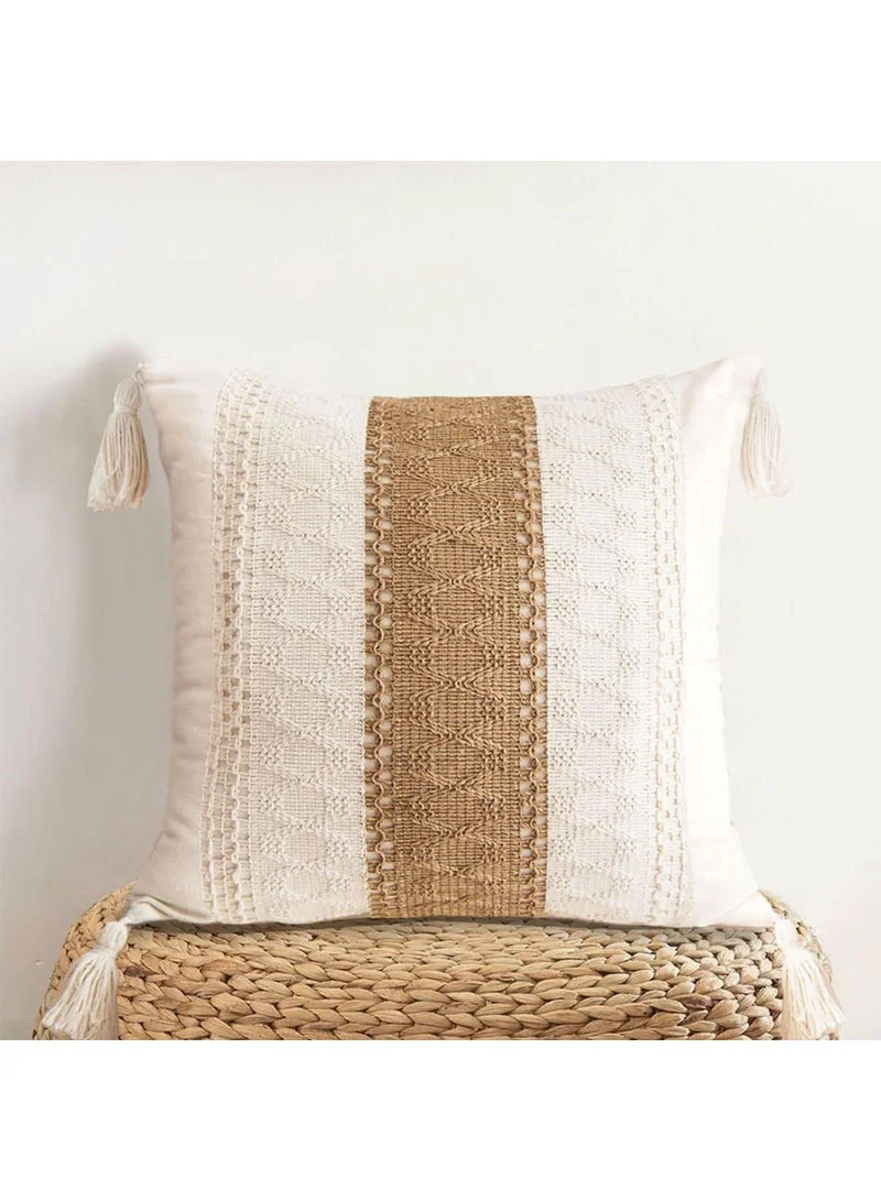 45x45cm Boho Textured Stripe Cushion Cover With Tassels - Beige β photo 4